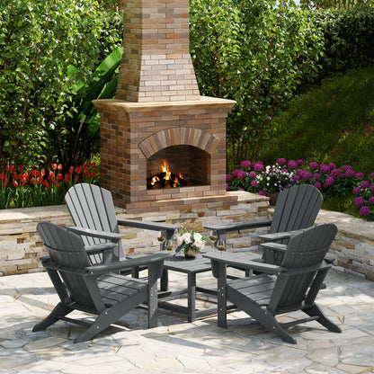 Costaelm Patio Conversation Set, Patio Chairs Set of 5 Balcony Firepit Furniture Outdoor Adirondack Square Table and Chair Backyard Furniture Set for Lawn Porch Pool Garden, Gray