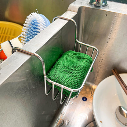 BuleVina Stainless Steel Sponge Holder for Kitchen Sink - Never Rust Hanging Saddle Double for Soap Kitchen Sink Caddy 2.2 inch, Rustproof Organizer for Dishwashing and Brush Drying