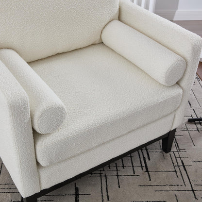 KEIKI 35.4" W Upholstered Accent Chair with 2 Pillows, Farmhouse Boucle Single Sofa with Wood Legs for Living Room & Office, Ivory and Black