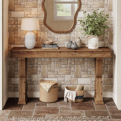 TRIBEWOOD 63-Inch Solid Wood Console Table, Farmhouse Entryway Table with X-Shaped Legs, Long Sofa Table for Living Room, Hallway, or Foyer, Easy Assembly, Anti-tip Kits