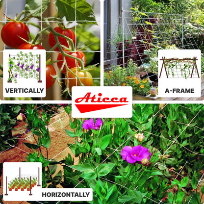 ATICCA Trellis Netting 5 x 225 ft Heavy Duty Polyester Plant Support Netting White - 6 Inch Garden Rope Trellis on Roll - Mesh Twine for Growing Vine Climbing Plants, Flowers, Peas, and Tomatoes.