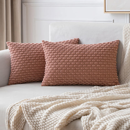 MIULEE Pack of 2 Decorative Throw Pillow Covers 18x18 Inch Soft Boho Striped Textured Corduroy Pillow Covers Modern Farmhouse Home Decor for Couch Bed Sofa Living Room Cream White
