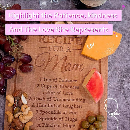 Wooden Cutting Boards for Mom, 12 x 9" Engraved with Mother's Poem, Kitchen Gift with Heart Cut Out