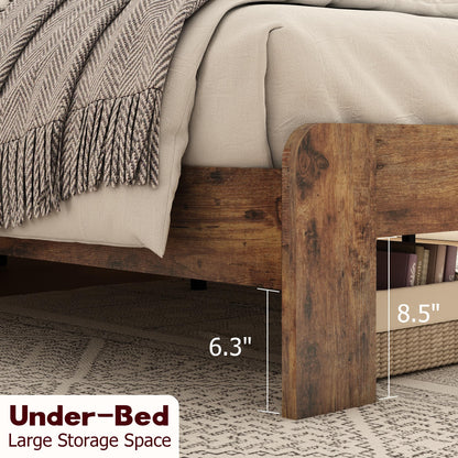Ball & Cast King Size Bed Frame,Wood Platform Bed Frame King with Storage Headboard, LED Light & USB Port,Noise Free,No Box Spring Needed,Easy Assembly,Dark Brown