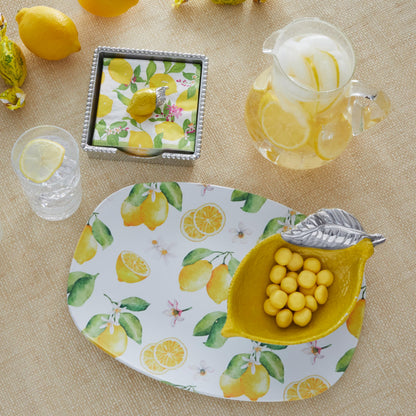 MARIPOSA YELLOW LEMON BEADED NAPKIN BOX SET | SILVER | BRILLANTE | GIFTS | NAPKIN BOX & WEIGHT SET | RECYCLED SANDCAST ALUMINUM | HANDMADE IN MEXICO