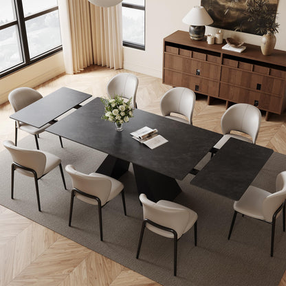 VAFON 63"-95" Extendable Dining Table for 4-10 Person, Space-Saving Extra Long Folding Dining Room Table, Dark Gray Kitchen Table with Sintered Stone Tabletop, No Wobble Base