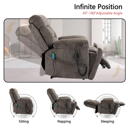 JIKFRIMA Dual Motor Power Lift Recliner Chair with Massage Heating for Adults Elderly, Electric Lift Chairs Lay Flat Recliners, Infinite Position, 2 Hidden Cup Holders