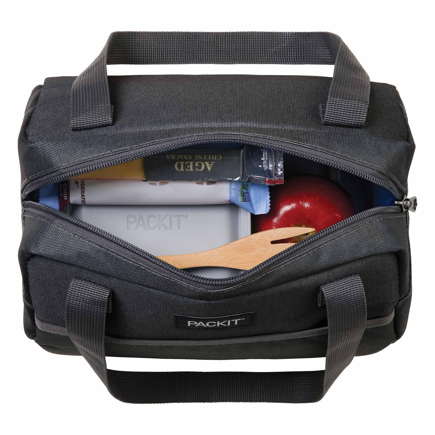 PackIt(R) Freezable Hampton Lunch Bag, City Charcoal, Built with EcoFreeze(R) Technology, Collapsible, Reusable, Zip Closure with Front Pocket and Shoulder Straps, Designed for Fresh Office Lunches