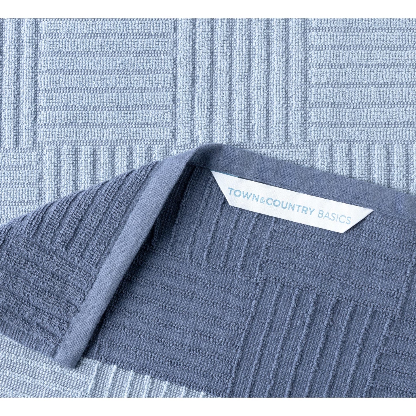 Town & Country Basics Basketweave Antimicrobial Terrycloth Kitchen Towel 4-Pack Set, Absorbent 100% Cotton, Machine Washable, Blue, 16"x28"
