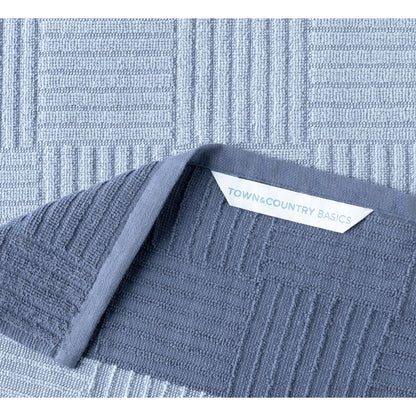 Town & Country Basics Basketweave Antimicrobial Terrycloth Kitchen Towel 4-Pack Set, Absorbent 100% Cotton, Machine Washable, Blue, 16"x28"