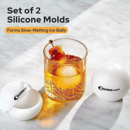 Silicone Ice Molds Set of 2, Circle Ice Cube Molds for Large Round Ice Balls, Includes Extra Cocktail Recipes