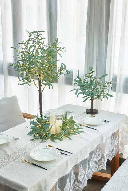 18in 50 Hairui Lighted Small Olive Tree Battery Operated or USB Warm White LED with Timer, Light Up Table Top