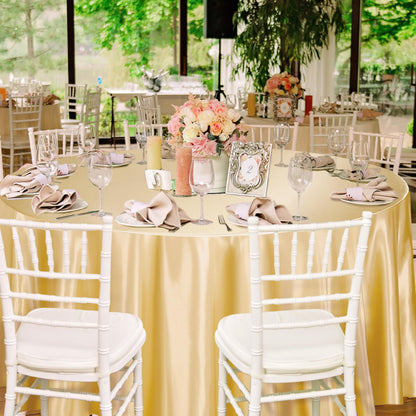 TURSTIN 2 Pieces Round Satin Tablecloth 120 Inches Overlay Table Cover Smooth Fabric Table Decor Bright Silk Tablecloth for Holiday Dinner Wedding Banquet Decoration (Champagne)