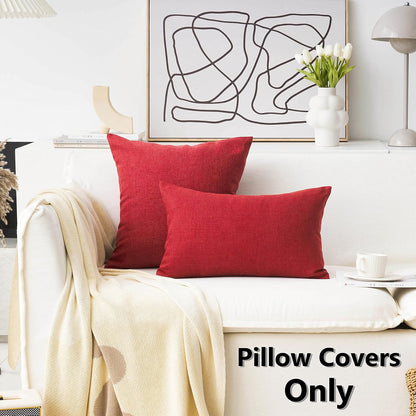 Home Brilliant 12x20 Lumbar Pillow Covers, Dark Red Cushion Covers for Kids Room, 2 Pack, Burgundy Linen