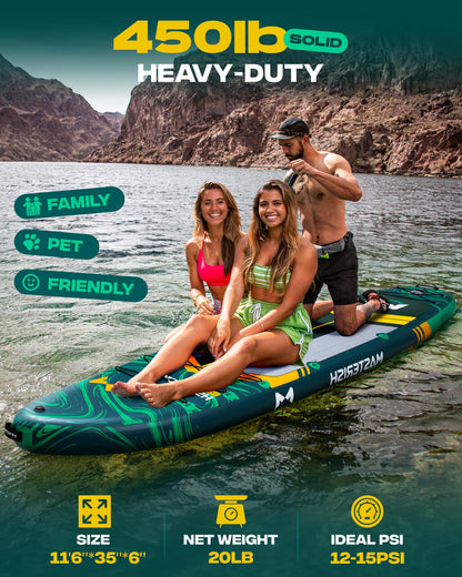 MASTERISH Extra Wide Inflatable Paddle Board 11’6 x 35’’ x 6’’, 450 LB High Weight Capacity SUP, Wide Stable Stand Up Paddle Board for Heavy People, Family & 2/3 Person, XL All-Around Paddleboard