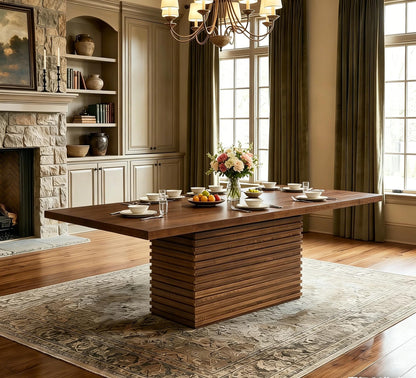 84" Mid Century Modern Dining Table for 6-8 Farmhouse Wood Kitchen Dining Room Table with Fluted Pedestal Base Large Rectangle Dinner Tables for Kitchen Dining Living Room, Walnut