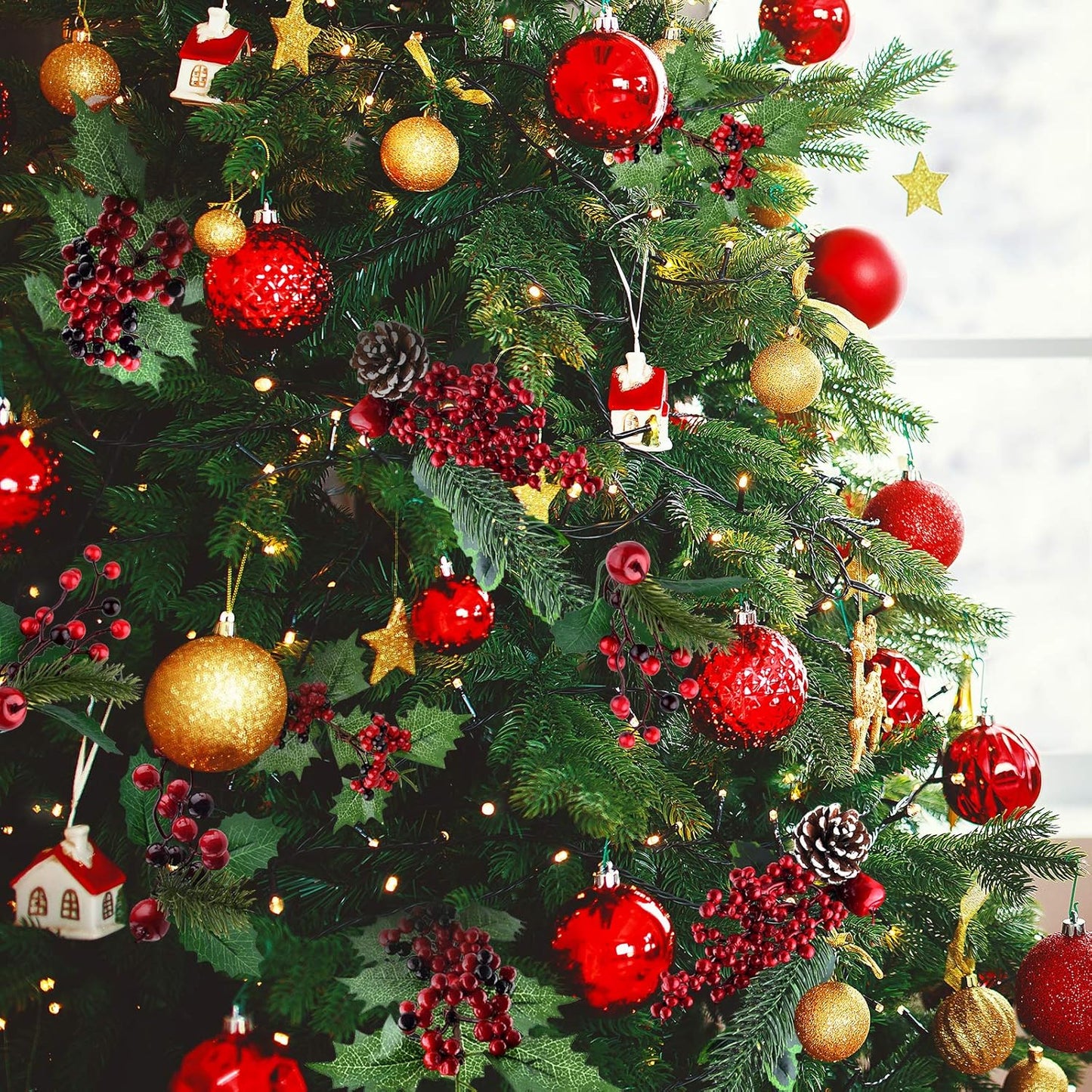 18 MIAHART Pcs Christmas Picks Artificial Pine Branches Red Berry Stems Pine Picks Spray with Pine Cone Apples Holly