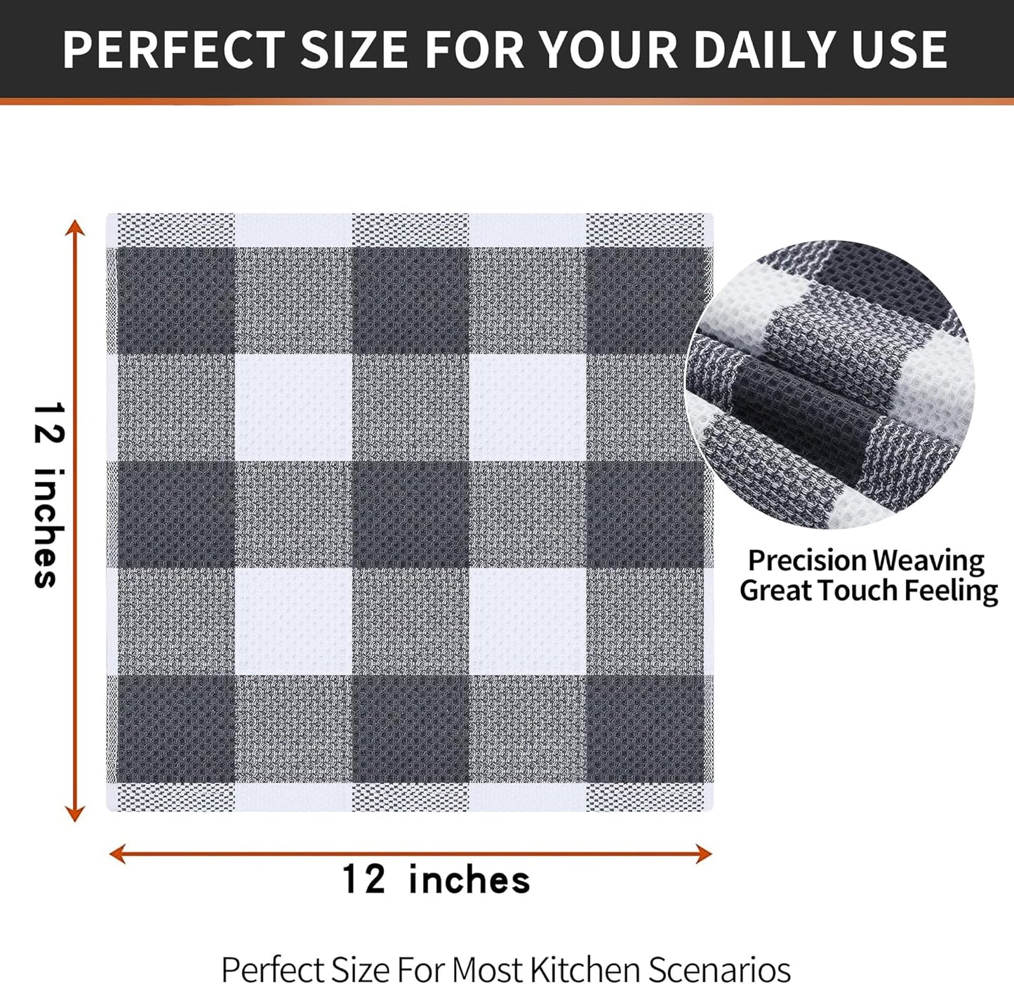 Homaxy 100% Cotton Waffle Weave Check Plaid Dish Cloths, 12 x 12 Inches, 6-Pack Super Soft & Absorbent Dish Towels