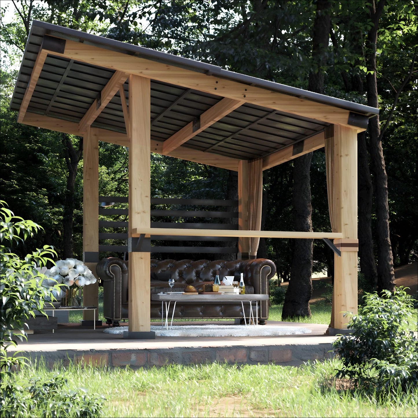 Joyside Cedar Wood Gazebo - 10 ft. x 12 ft. Patio Gazebo with Cedar Frame and Metal Steel Roof Panels, Hardtop for Lawn Deck and Parties