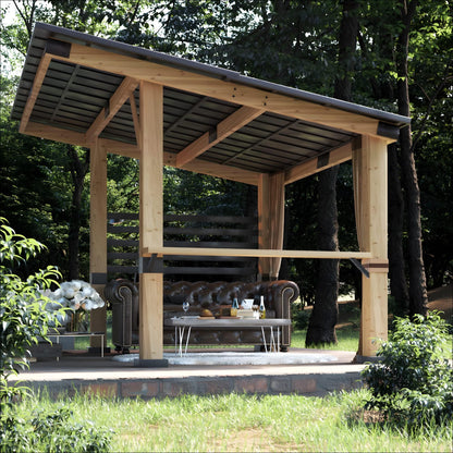 Joyside Cedar Wood Gazebo - 10 ft. x 12 ft. Patio Gazebo with Cedar Frame and Metal Steel Roof Panels, Hardtop for Lawn Deck and Parties