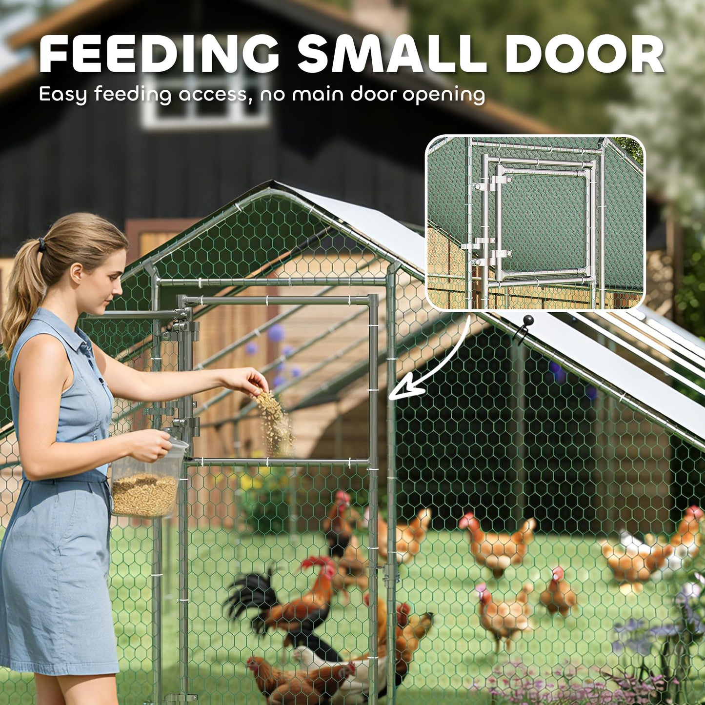 PawHut Large Chicken Coop Metal Chicken Run for Chickens with Waterproof and Anti-UV Cover, Spire Shaped Walk in Fence Cage Hen House for Outdoor and Yard Farm Use, 1" Dia, 39' x 10' x 6.4'