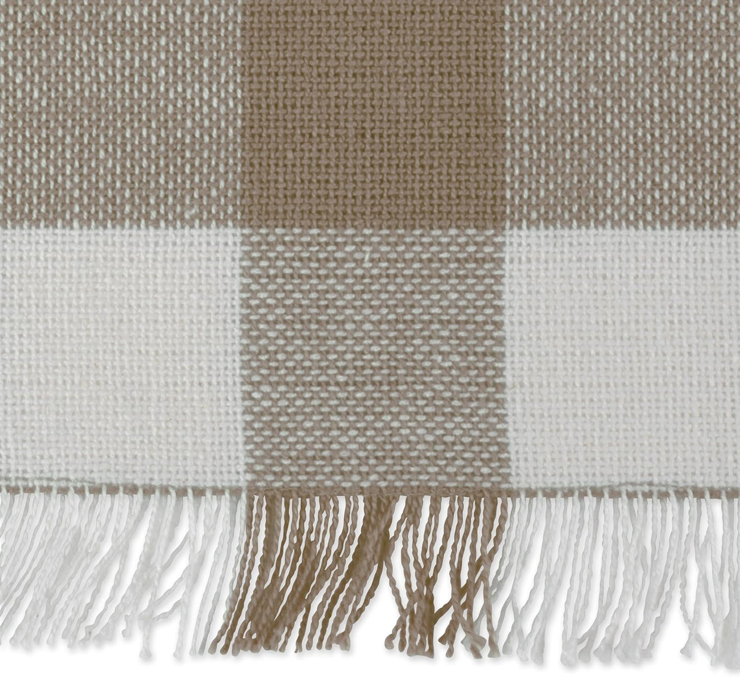 DII - Heavyweight Fringed Check Table Runner, 14x72, Stone Brown