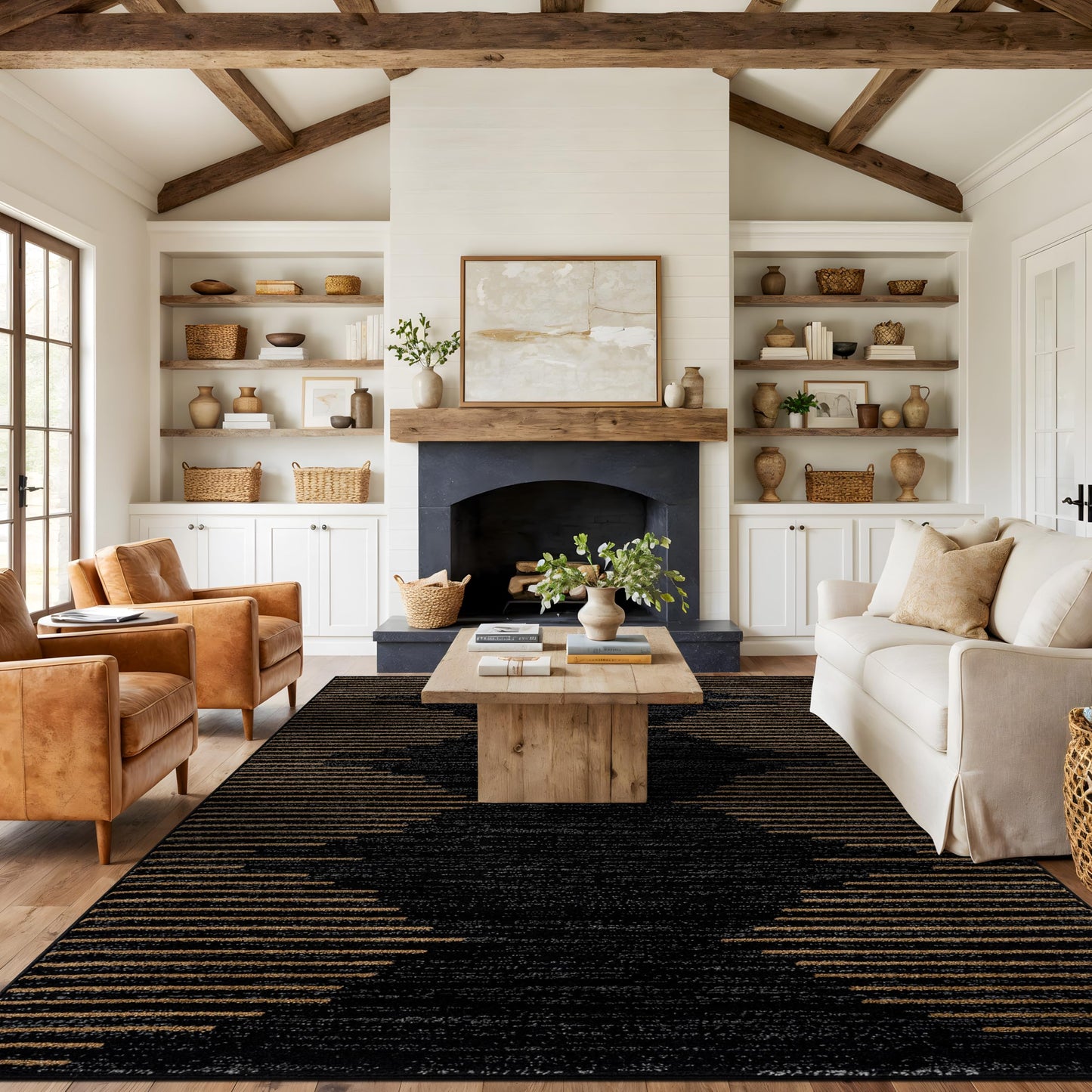 Rugshop Bohemian Stripe Stain Resistant High Traffic Living Room Kitchen Bedroom Dining Home Office Area Rug 7'10" x 10' Camel
