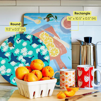 Society6 Bamboo Cutting Board by Burcu Korkmazyurek - Unique Kitchen Decor, 16" x 10.5" x 0.5", Floral And Flamingo II