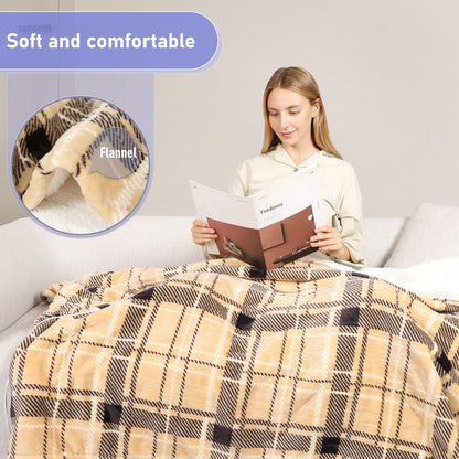 Electric Heated Blanket Queen Size 84''x90'' Soft Flannel & Sherpa Electric Blanket with 10 Heating Levels, Automatically Shut Down After 8h with Overheat Protection Machine Washable