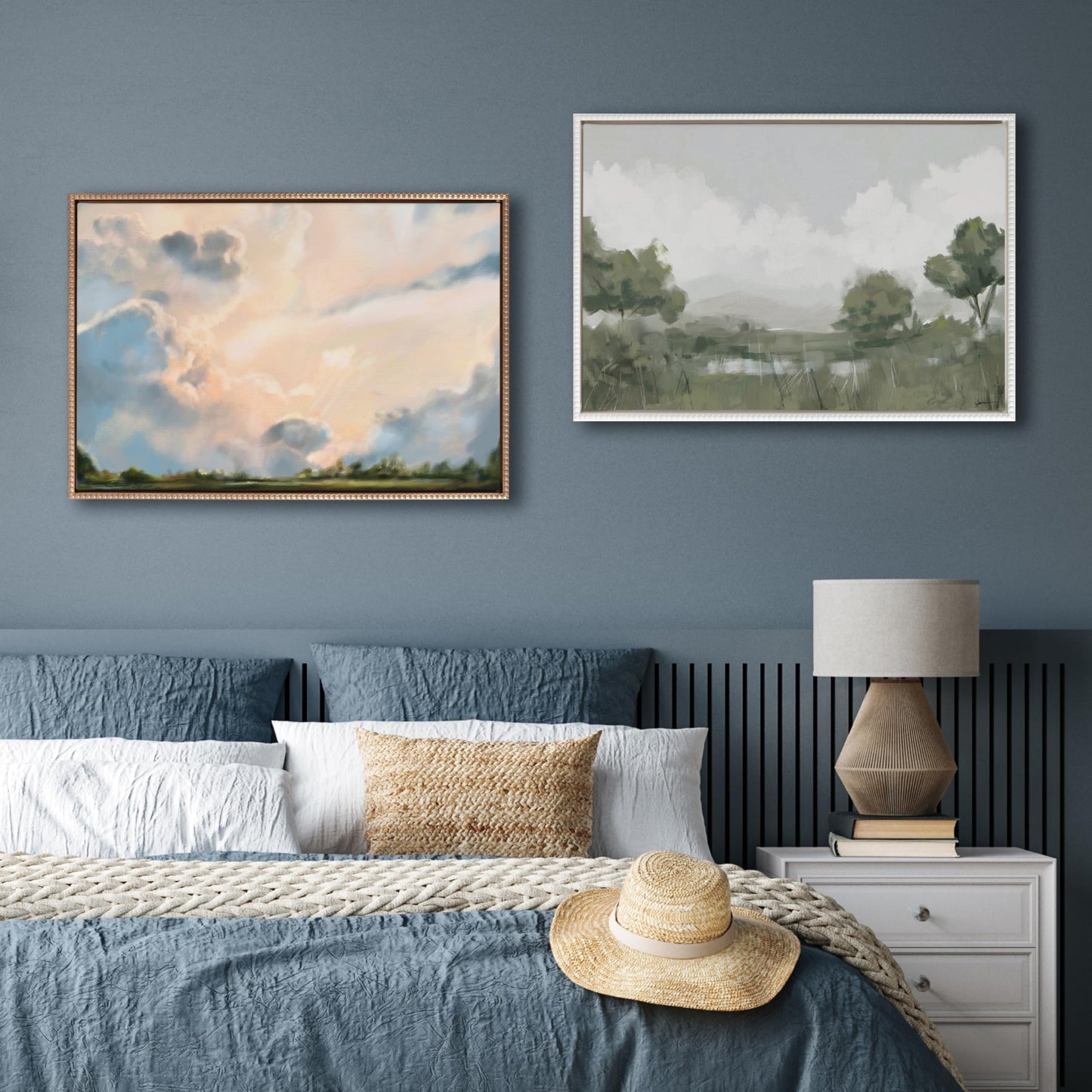 Kate and Laurel Sylvie Beaded Clouds Vintage Framed Canvas Wall Art by Mary Sparrow, 23x33 Gold, Modern Nature Landscape Art for Wall