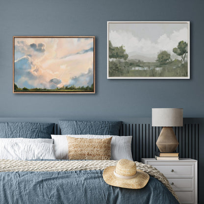 Kate and Laurel Sylvie Beaded Clouds Vintage Framed Canvas Wall Art by Mary Sparrow, 23x33 Gold, Modern Nature Landscape Art for Wall