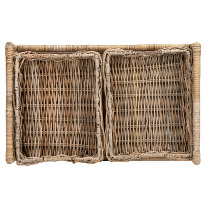 Safavieh Home Collection Ambrose BCT6500A Grey Wash and Antique Brass 2 Tier Rattan Bar Cart