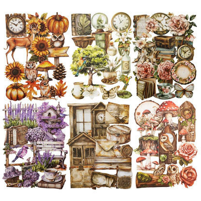 AuriicLeaf Woodland Forest Cardstock Sticker Set, 150PCS Vintage Nature-Themed Stickers for Scrapbooking, Journaling, Collage, and DIY Crafts