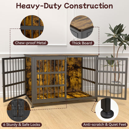 CABZOON 46'' Dog Crate Furniture Large Breed Dog Crate Dog Kennels for Inside Wooden Dog Crates End Table Heavy Duty Indoor Combination Cage for Medium to Large Dogs Walnut