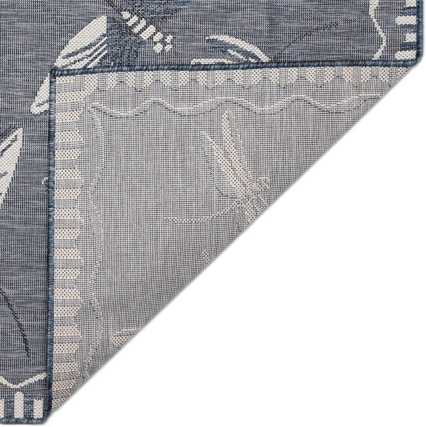 Liora Manne Carmel Low Profile Indoor/Outdoor Woven Rug, Decorative Botanical Dragonfly in Navy, 3'3" x 4'11"