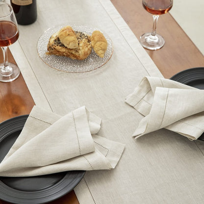EVERLY Pure Linen Hemstitch Tablecloth,100% Stonewashed French Linen tablecloths for Kitchen Dining Rectangle Tables,60x108Inch Machine Washable Christmas Thanksgiving Organic Tablecloth-Natural Linen