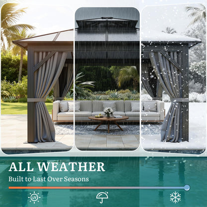 YITAHOME 10X10FT Polycarbonate Hardtop Gazebo Outdoor Patio Double Top Canopy Galvanized Iron Metal Column Garden Tent Curtains Netting for Backyards Decks Lawns,Gray