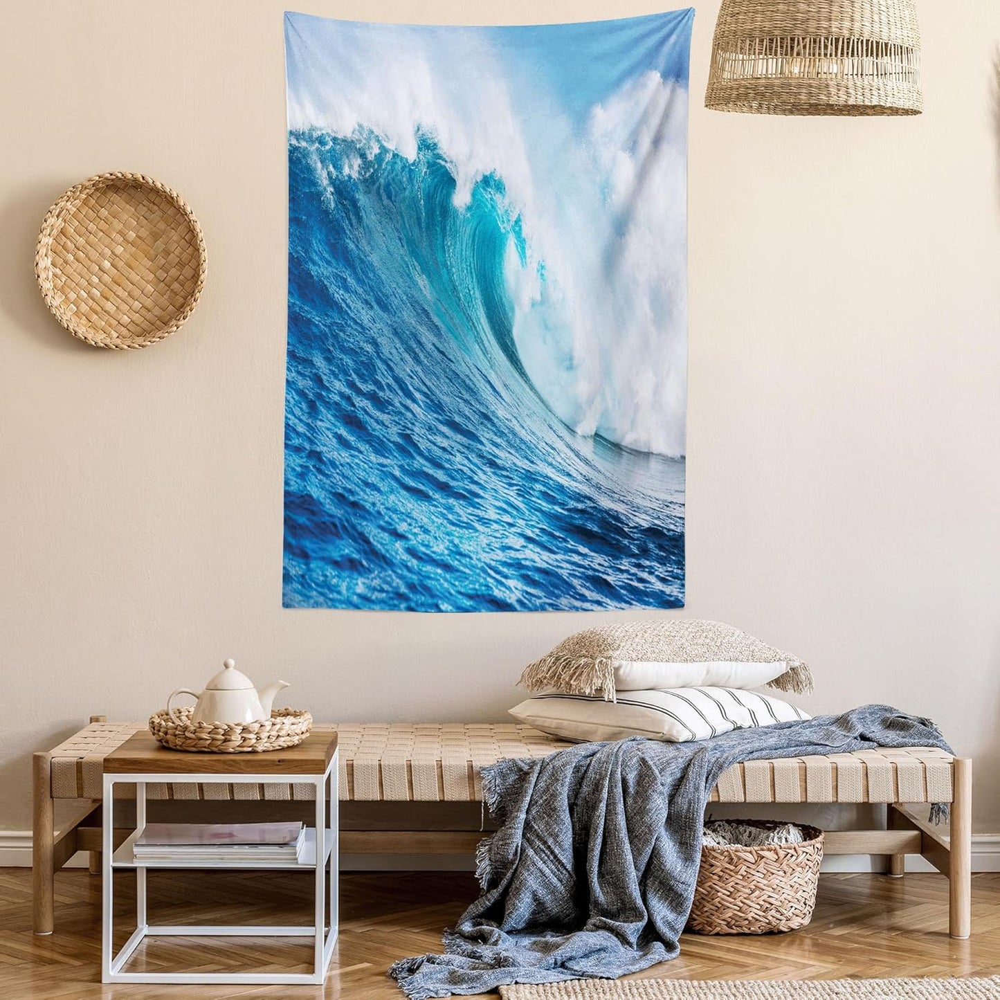Lunarable Ocean Tapestry King Size, Sea Storm with Swirling Wave Print, Wall Hanging Bed Cover
