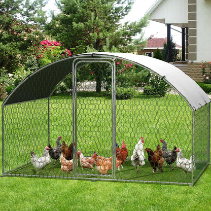 Large Metal Chicken Coop, Outdoor Chicken Runs for Yard with Cover,Large Chicken Run with Upgrade Tri-Supporting,Waterproof and UV-Resistant,Walk-in Poultry Cage for Farm Yard(9.8'l x 6.5'w x 6.5'h)