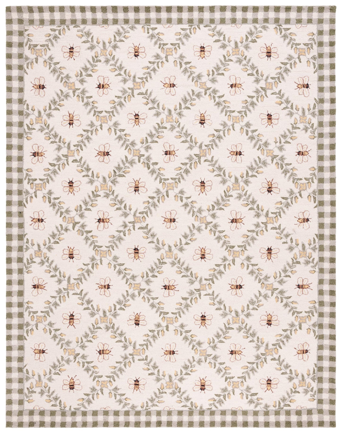 SAFAVIEH Chelsea Collection Area Rug - 10' x 14', Ivory & Green, French Country Trellis Design, Hand-Hooked Wool, Ideal for the Living Room, Bedroom, Dining Room (HK55A-10)