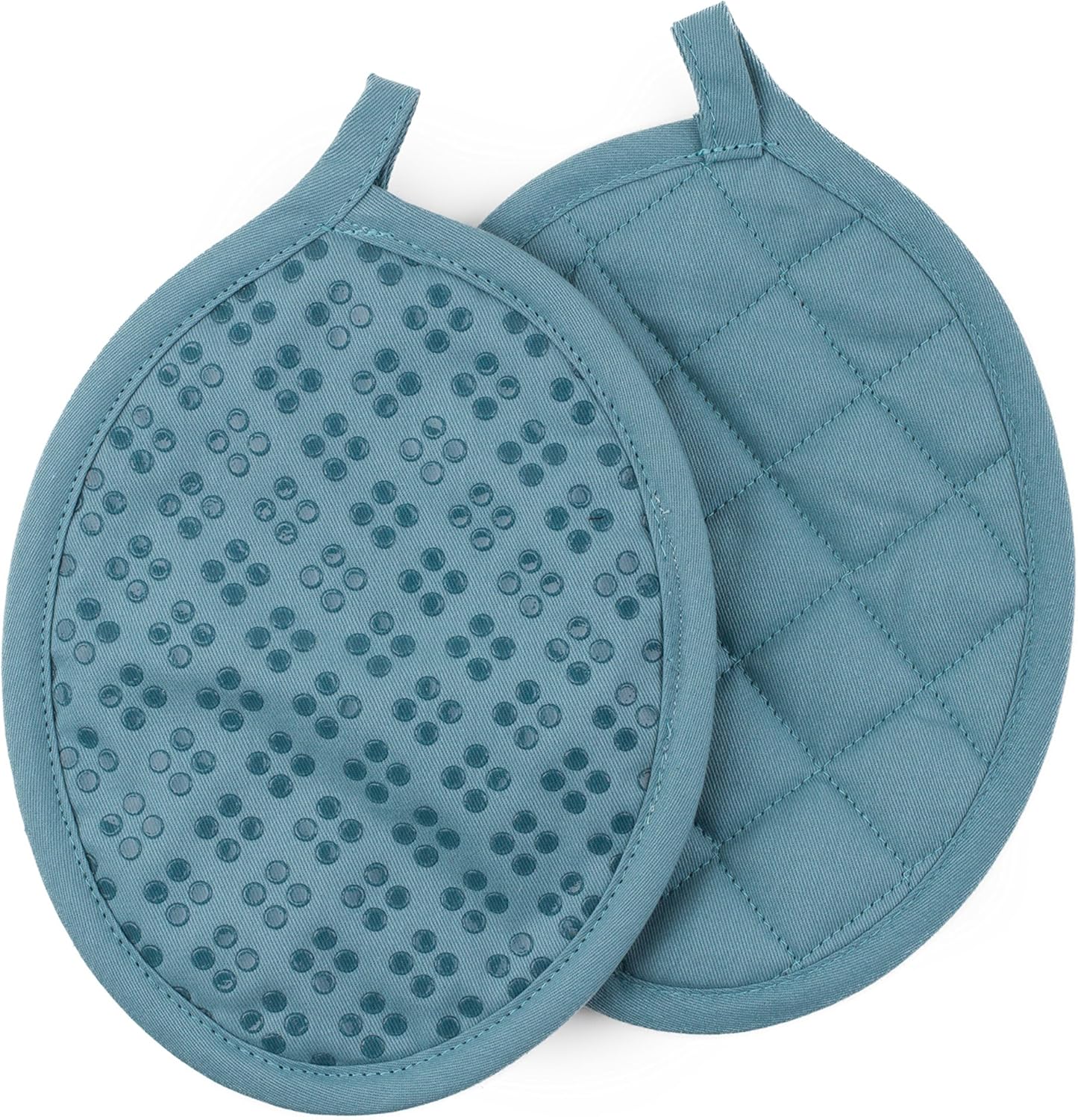Sticky Toffee Set of 3 Oven Mitt and Pot Holder – Blue Non-Slip Kitchen Hot Pads with Silicone Grip