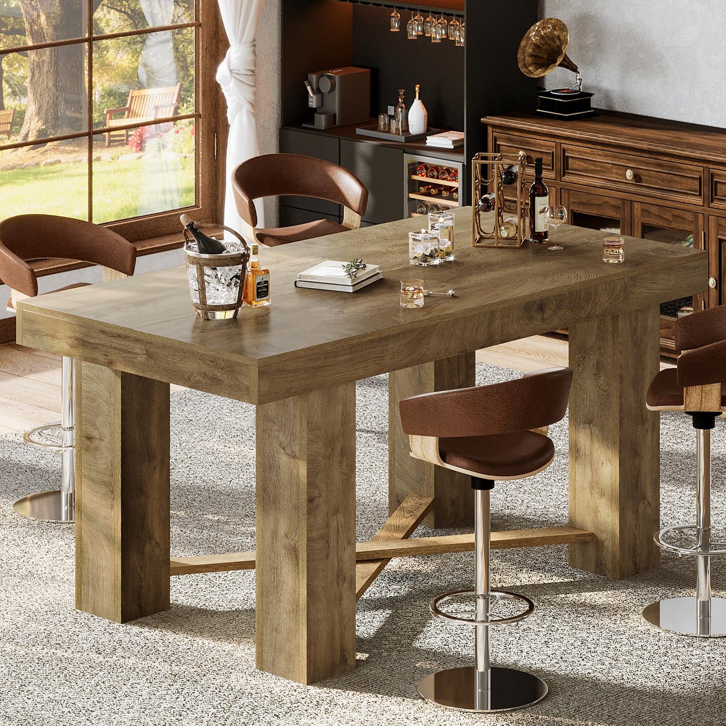 Tribesigns 55" Wooden Bar Table, Farmhouse Rectangular Counter Height Table, Modern Home Bar Furniture for Kitchen, Dining Room, Living Room, Pub, Bistro, Basement, Natural Wood