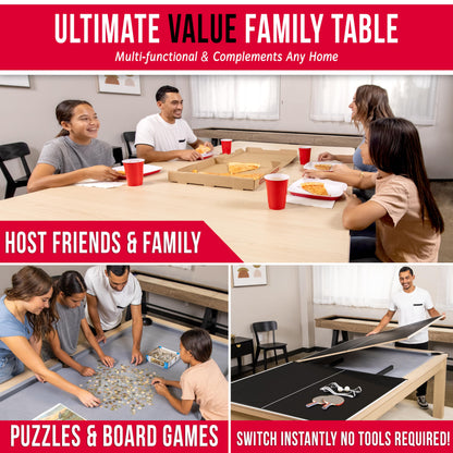 GoSports 8 ft 3 in 1 Pool, Dining, & Table Tennis Combo Table and Storage Benches - Convertible Billiards with Game Accessories - Light Birch
