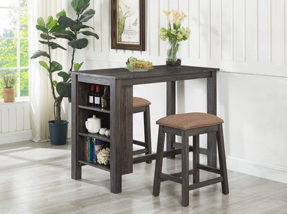 GTU Furniture 3-Piece Grey/Black Counter High Bar Set Includes Storage Table and Two Backless Barstools with Frbaic Seat