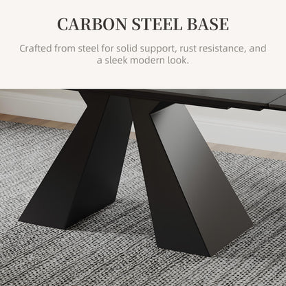 FHKJ Modern Expandable Dining Table- 63" to 94.5" Extendable Dining Room Table, Gray Sintered Stone Top with Black Metal Base - Seats 6-12, Easy Assembly (Table Only)