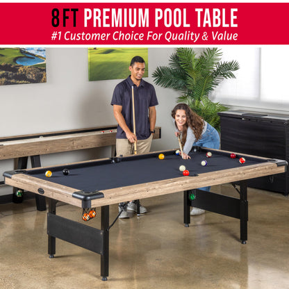 GoSports 8 ft Portable Pool Table - No Assembly Required Folding Billiard Table in Oak