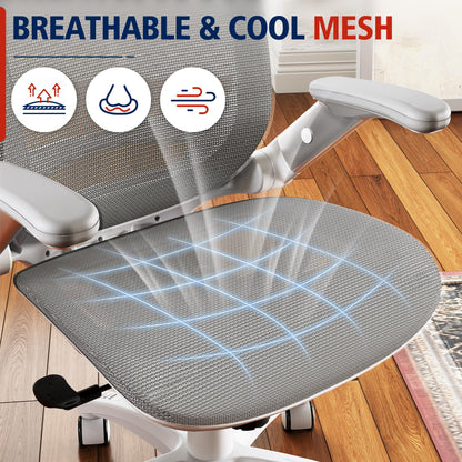 GABRYLLY Ergonomic Office Chair, High Back Home Desk Chair with Headrest, Flip-Up Arms, 90-120° Tilt Lock and Wide Cushion, 300LBS Mesh Chairs for Man Woman, White Task Chair(Dark Grey,GY01WDG)