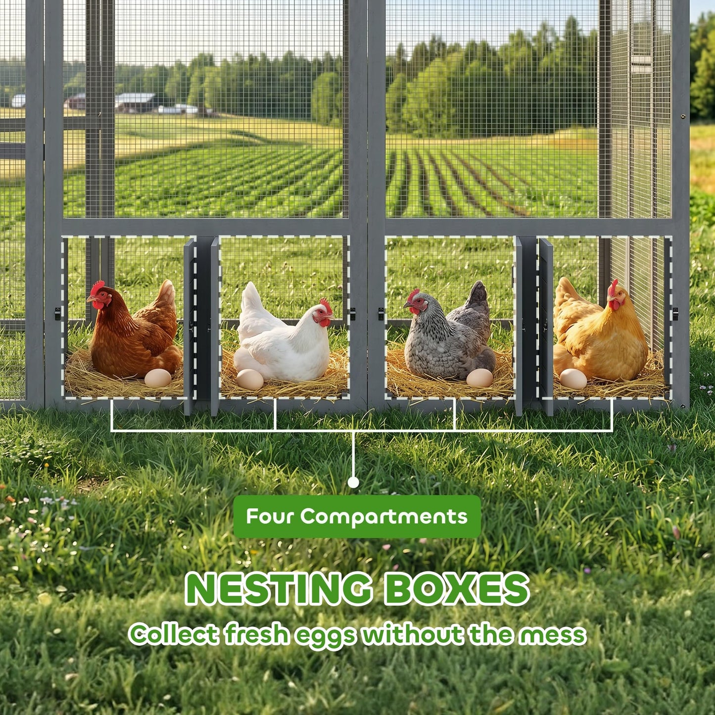 PawHut Large Wooden Chicken Coop for 6-8 Hens, Walk-in Chicken Run with Waterproof Cover, Nesting Boxes and Perches, Outdoor Poultry Cage Rabbit Hutch for Backyard, 66" x 72" x 72", Gray