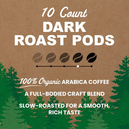 Vermont Coffee Company, Organic Dark Roast Coffee Pods, Single-Serve, Compostable Pods, 10CT, Made in the USA