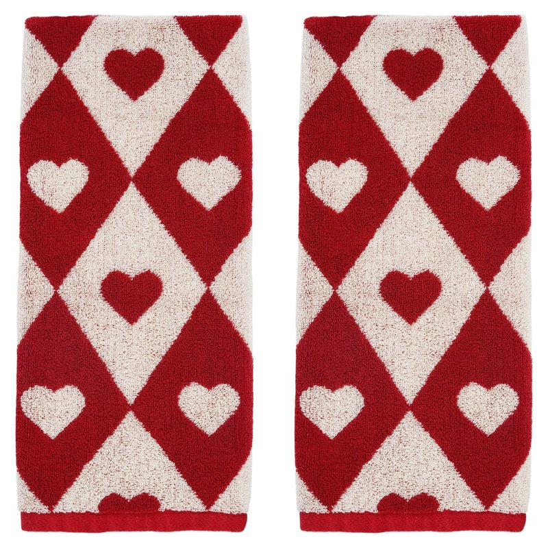 Leisofter Valentines Day Hand Towels for Bathroom(2 Pcs, 13" x 29"),Decorative Towels for Drying, Cleaning, Cooking, Holiday (Diamond Hearts)